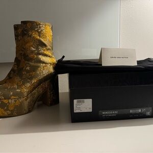 Dries Van Noten Gold Floral Platform Boots